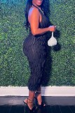 Pink Sexy Solid Bandage Backless Halter Sleeveless Dress Dresses
