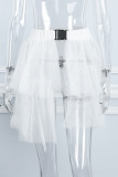 White Sexy Solid Patchwork High Waist Conventional Solid Color Skirt (Without Panties)