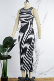 Light Yellow Casual Print Basic O Neck Sleeveless Dress Dresses