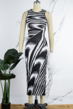 Light Yellow Casual Print Basic O Neck Sleeveless Dress Dresses