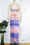 Powder Blue Sexy Print Backless Spaghetti Strap Sleeveless Two Pieces