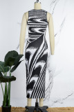 Light Yellow Casual Print Basic O Neck Sleeveless Dress Dresses