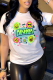 White Casual Daily Print Patchwork O Neck T-Shirts