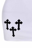 White Sexy Print Patchwork U Neck One Step Skirt Dresses