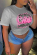 Light Gray Casual Daily Print Patchwork Letter O Neck T-Shirts