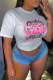 White Casual Daily Print Patchwork Letter O Neck T-Shirts