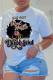 White Daily Vintage Print Patchwork O Neck T-Shirts