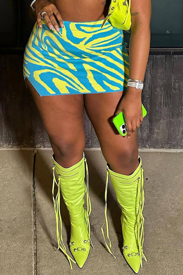 Malachite Green Sexy Striped Patchwork Skinny Straight Full Print Bottoms