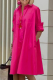 Rose Red Casual Print Polka Dot Patchwork Buckle Turndown Collar Shirt Dress Dresses