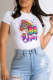 White Casual Daily Print Letter O Neck T-Shirts