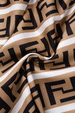Dark Brown Street Print Letter High Waist Straight Bottoms