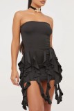 Black Sexy Solid Tassel Backless Strapless Sleeveless Dress Dresses