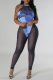 Blue Sexy Print Patchwork See-through Zipper O Neck Skinny Jumpsuits