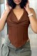 Brownness Sexy Casual Solid Backless Hooded Collar Tops