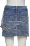 Blue Street Solid Pocket Metal Accessories Decoration Skinny High Waist Straight Patchwork Bottoms