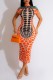 Orange Casual Print Basic Half A Turtleneck Short Sleeve Dress