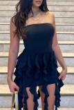 Black Sexy Solid Tassel Backless Strapless Sleeveless Dress Dresses