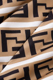 Dark Brown Street Print Letter High Waist Straight Bottoms