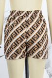 Dark Brown Street Print Letter High Waist Straight Bottoms