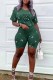 Green Casual Print Letter O Neck Short Sleeve Two Pieces