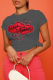 Dark Gray Casual Daily Print Patchwork Letter O Neck T-Shirts