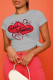Light Gray Casual Daily Print Patchwork Letter O Neck T-Shirts