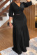 Black Casual Solid Frenulum V Neck Three Quarter Two Pieces