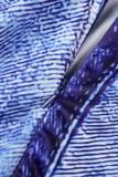 Blue Sexy Print Patchwork See-through Zipper O Neck Skinny Jumpsuits