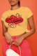 Yellow Casual Daily Print Patchwork Letter O Neck T-Shirts