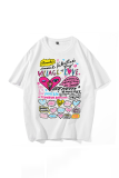 White Print Patchwork Letter O Neck T-Shirts