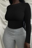 Black Casual Solid Basic O Neck Tops