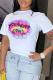 White Casual Daily Print Patchwork Letter O Neck T-Shirts