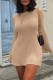 Khaki Casual Solid Basic O Neck Long Sleeve Dresses