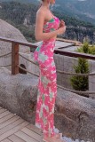 Pink Sexy Casual Print Backless Spaghetti Strap Sleeveless Two Pieces