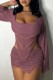 Bare Color Sexy Solid Backless Asymmetrical Off the Shoulder Long Sleeve Two Pieces