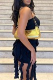 Black Sexy Solid Tassel Backless Strapless Sleeveless Dress Dresses
