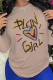Khaki Daily Vintage Print Patchwork Letter O Neck Tops
