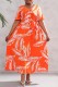 Orange Casual Print Patchwork V Neck Long Dress Plus Size Dresses