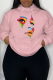Pink Casual Street Print Draw String Hooded Collar Tops