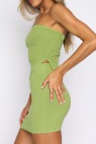 Green Sexy Casual Solid Backless Strapless Sleeveless Two Pieces