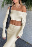 Grey Casual Solid Basic Oblique Collar Long Sleeve Two Pieces