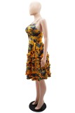 Multicolor Sexy Casual Print Backless V Neck Sling Dress Dresses