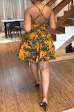 Multicolor Sexy Casual Print Backless V Neck Sling Dress Dresses