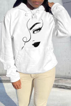 White Casual Street Print Patchwork Hooded Collar Tops