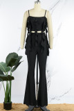Blue Sexy Casual Solid Patchwork Backless Spaghetti Strap Sleeveless Two Pieces