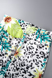 White Casual Print Basic O Neck Long Sleeve Two Pieces