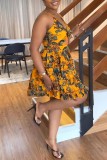 Multicolor Sexy Casual Print Backless V Neck Sling Dress Dresses