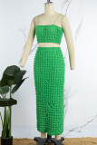 Green Sexy Casual Solid Backless Spaghetti Strap Sleeveless Two Pieces
