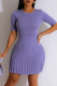 Purple Casual Solid Patchwork Pleated O Neck Short Sleeve Two Pieces