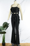 Blue Sexy Casual Solid Patchwork Backless Spaghetti Strap Sleeveless Two Pieces